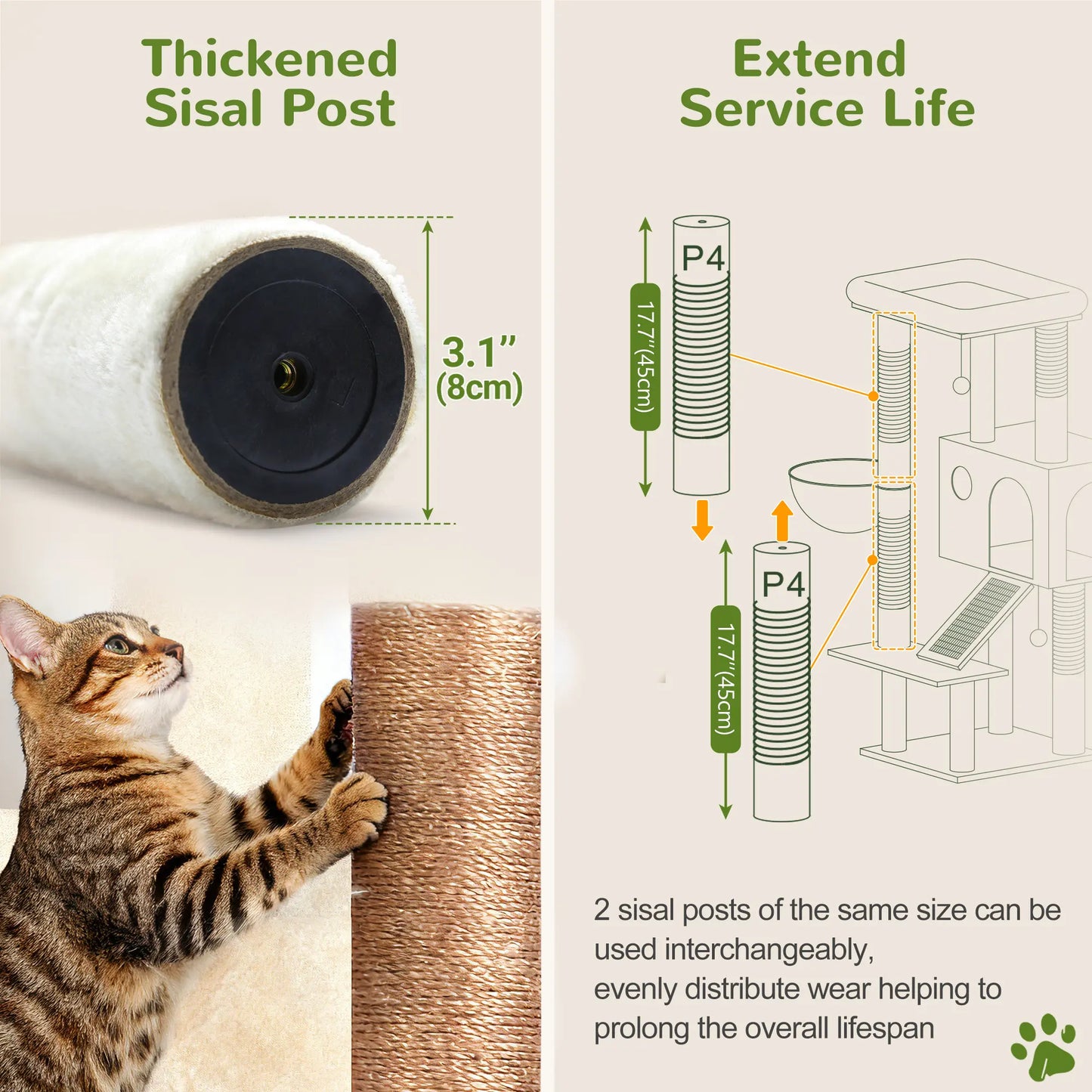 Globlazer Sturdy 50-Inch Corner Cat Tree Tower for Indoor Cats, Adult Cats;Scratching Board;Kitty Condo;Basket, S50, Beige