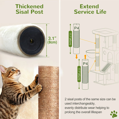 Globlazer Sturdy 50-Inch Corner Cat Tree Tower for Indoor Cats, Adult Cats;Scratching Board;Kitty Condo;Basket, S50, Beige