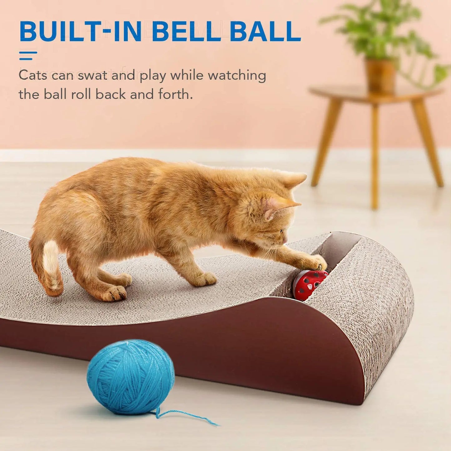 2026Petlovers Summervibes Cat Scratcher Lounge with Interactive Bell Balls – Durable Cardboard Scratching Pad for Indoor Cats