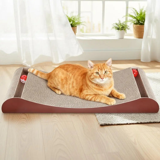2026Petlovers Summervibes Cat Scratcher Lounge with Interactive Bell Balls – Durable Cardboard Scratching Pad for Indoor Cats