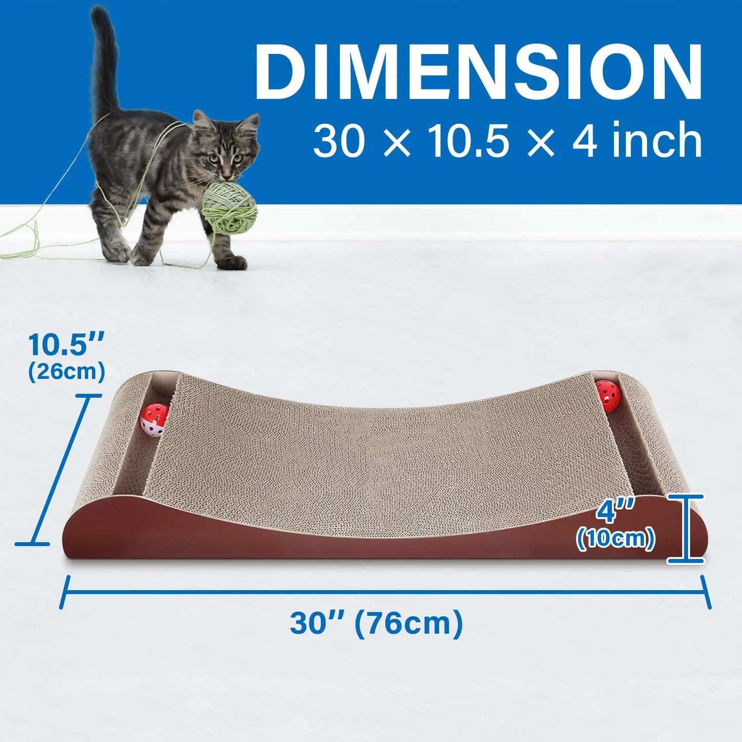 2026Petlovers Summervibes Cat Scratcher Lounge with Interactive Bell Balls – Durable Cardboard Scratching Pad for Indoor Cats