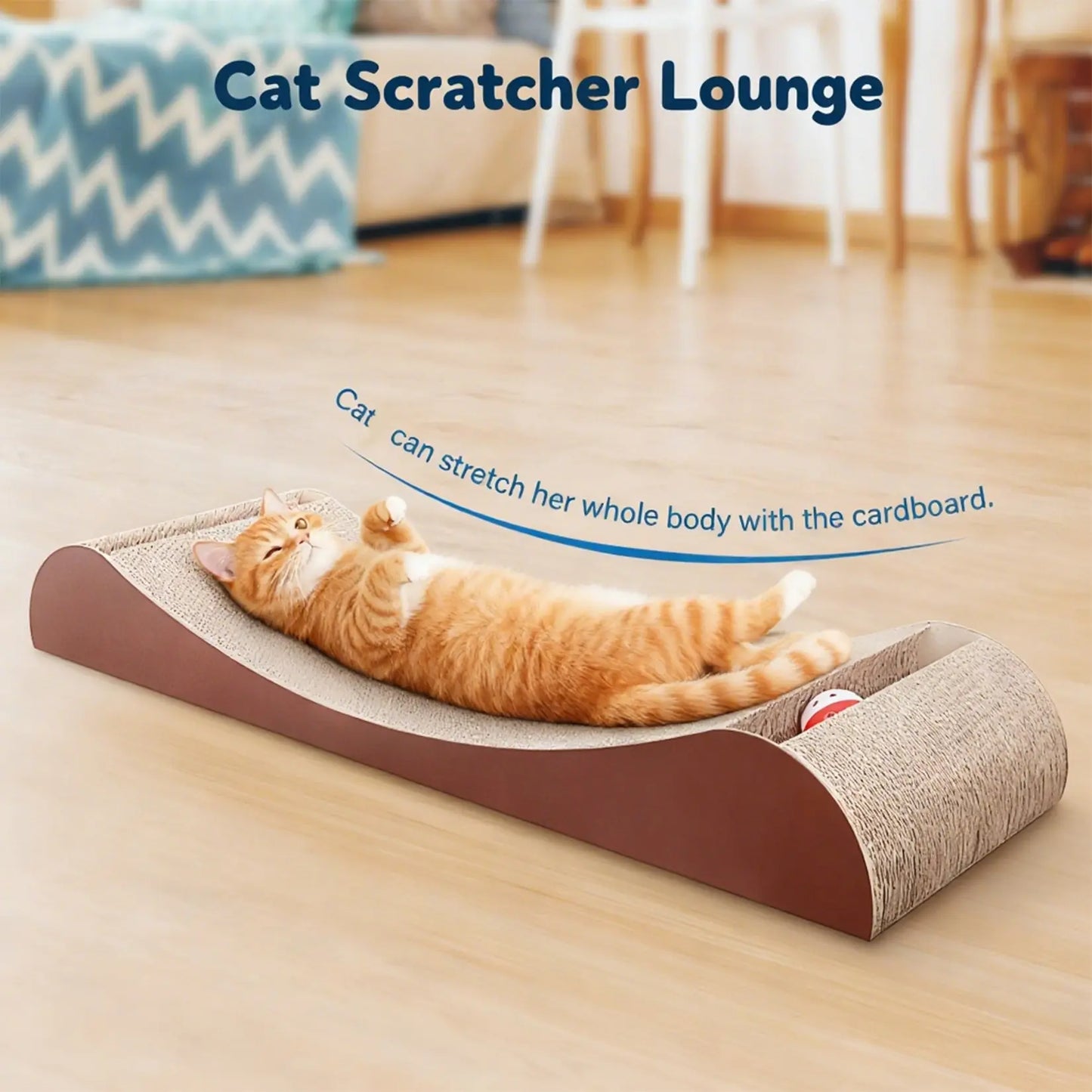 2026Petlovers Summervibes Cat Scratcher Lounge with Interactive Bell Balls – Durable Cardboard Scratching Pad for Indoor Cats